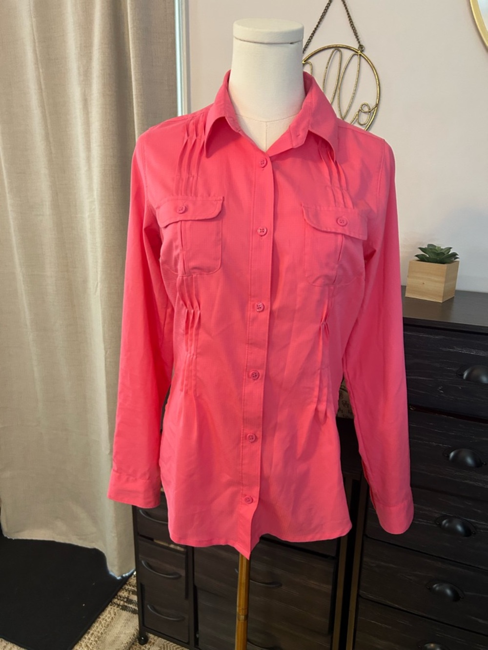 Women’s Columbia Coral Pink Button-Down Long Sleeve Shirt SPF 50 Size XS
